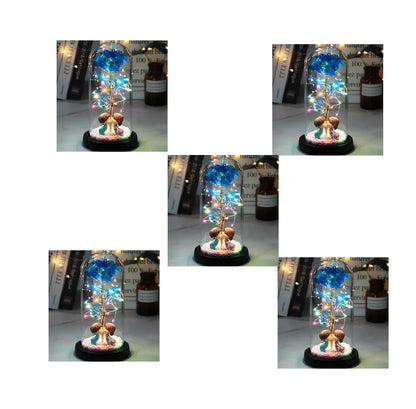 Glass dome LED rose flower micro landscape with gold petals and black base