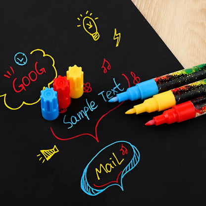 Set of six colourful acrylic paint marker pens with 0.7mm nibs in a plastic box.