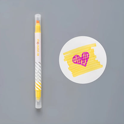 Colour-changing highlighter pen in five colours with plastic and fibre body.