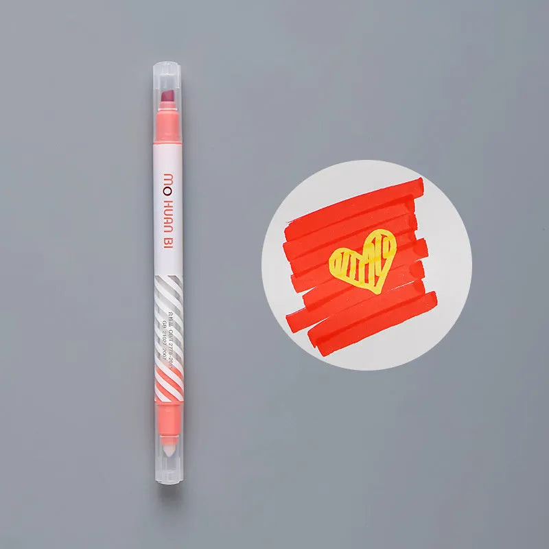 Colour-changing highlighter pen in five colours with plastic and fibre body.
