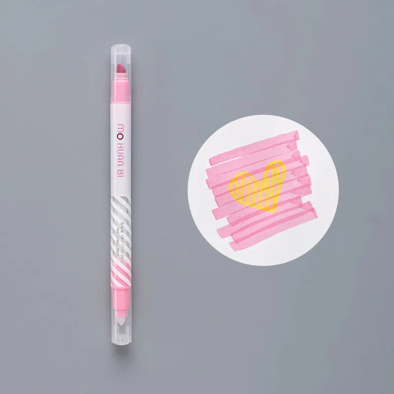 Colour-changing highlighter pen in five colours with plastic and fibre body.