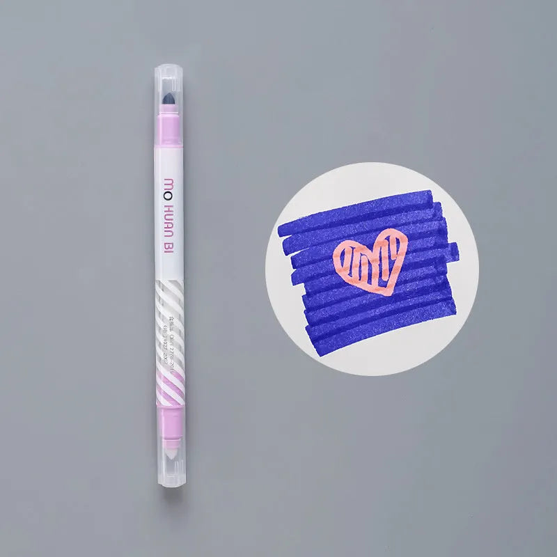 Colour-changing highlighter pen in five colours with plastic and fibre body.