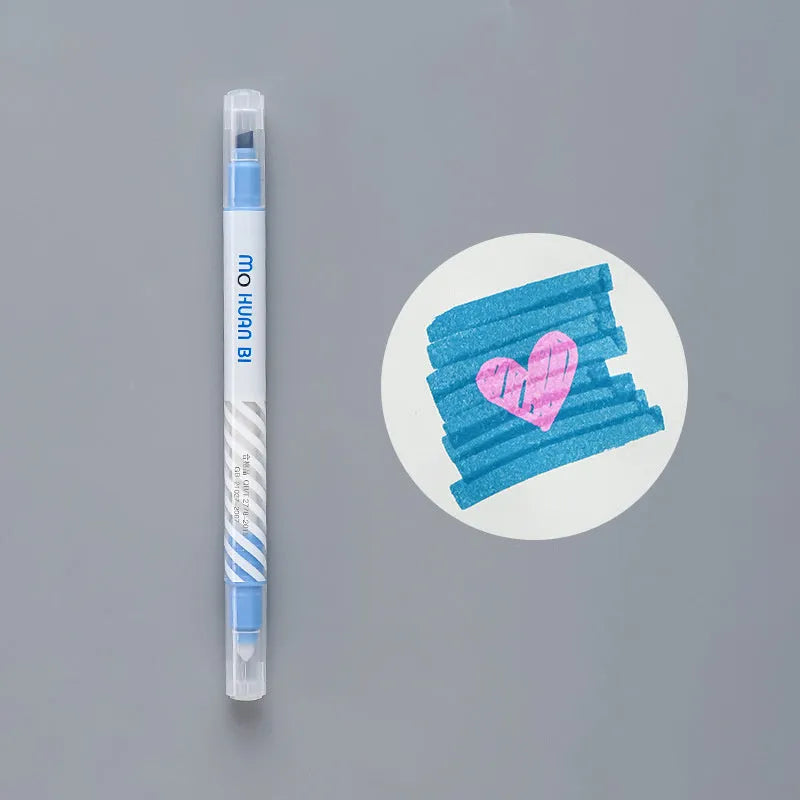 Colour-changing highlighter pen in five colours with plastic and fibre body.