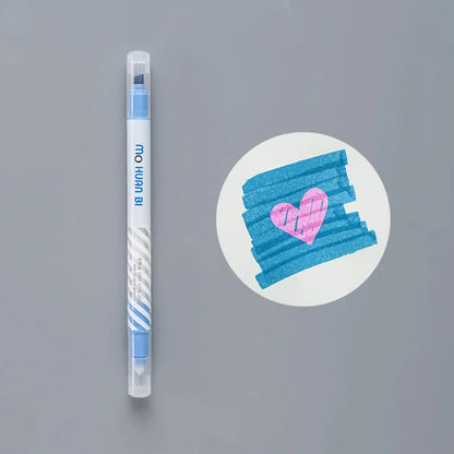 Colour-changing highlighter pen in five colours with plastic and fibre body.