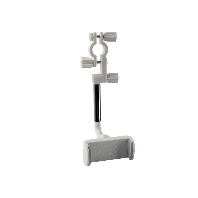 Black ABS plastic mobile phone bracket mounted on a car rearview mirror.
