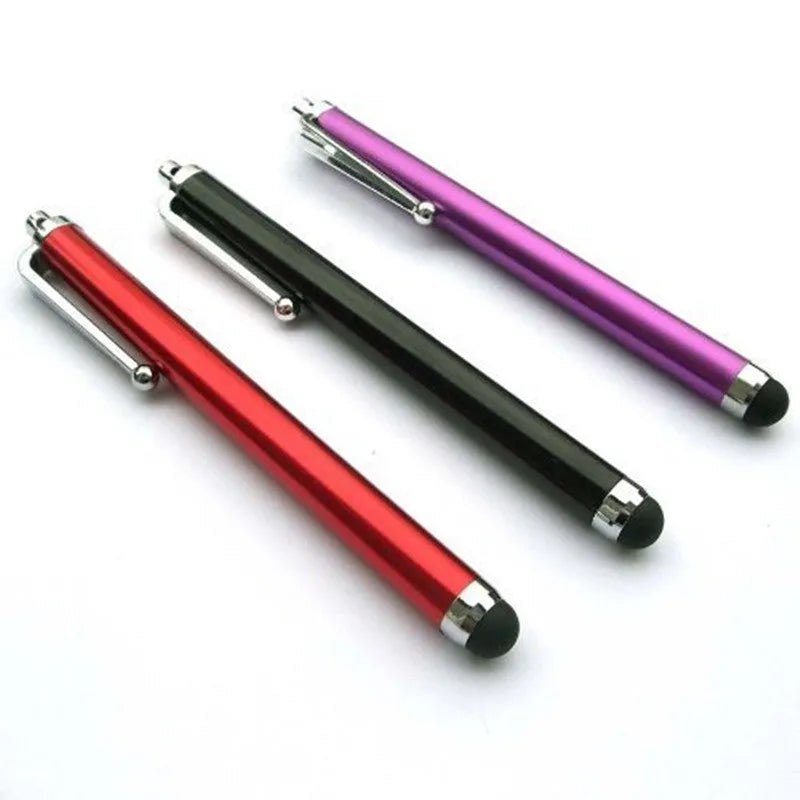 Universal Touch 9.0 capacitive pen in multiple colours next to a smartphone and tablet.