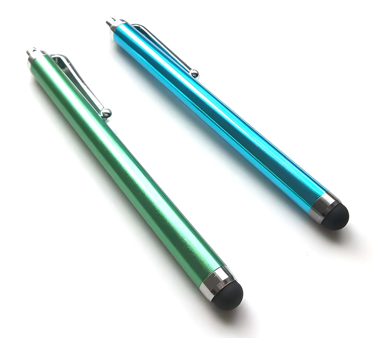 Universal Touch 9.0 capacitive pen in multiple colours next to a smartphone and tablet.