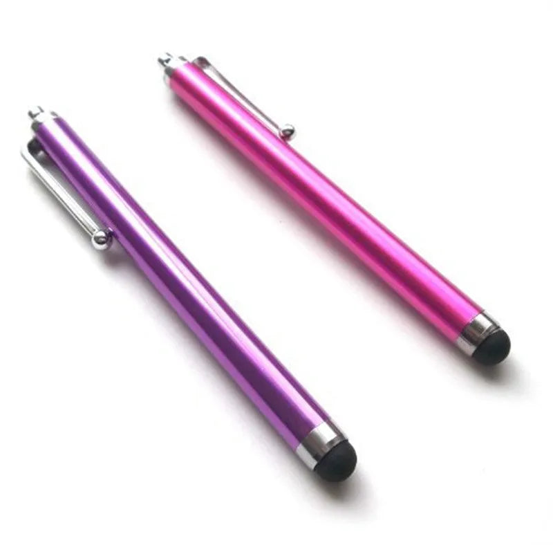 Universal Touch 9.0 capacitive pen in multiple colours next to a smartphone and tablet.