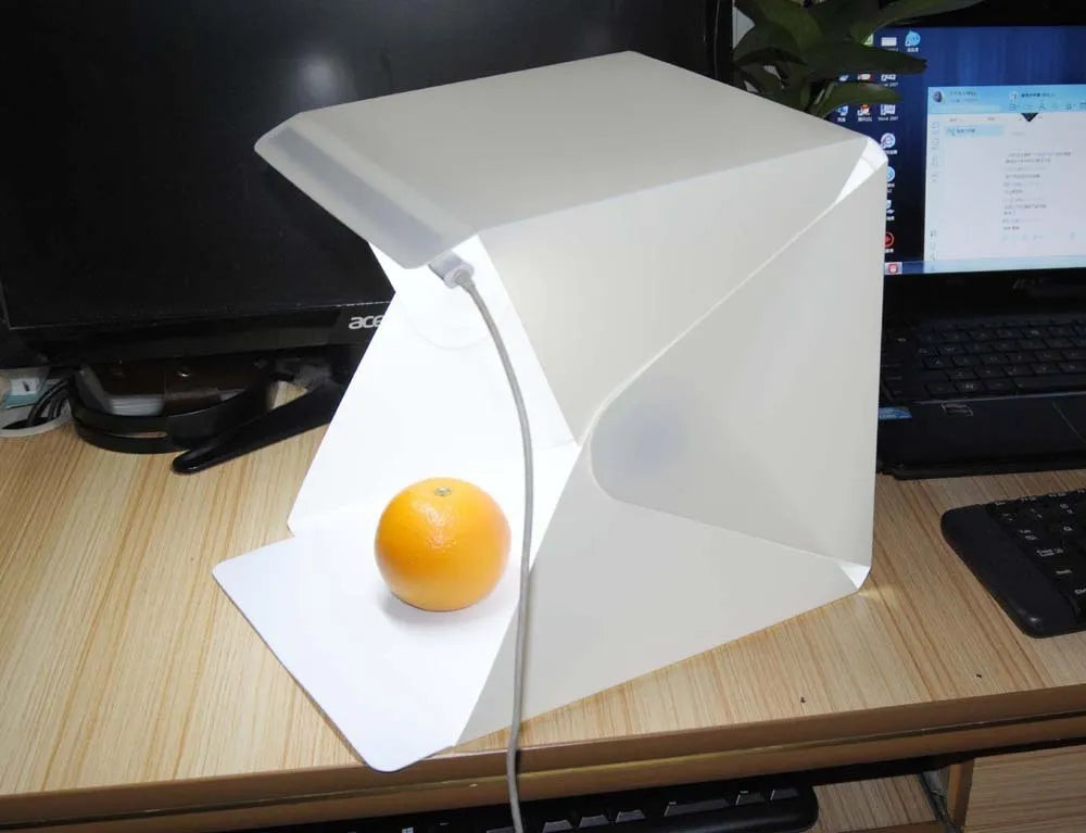 40cm folding photography studio light box with LED ring light and coloured backgrounds