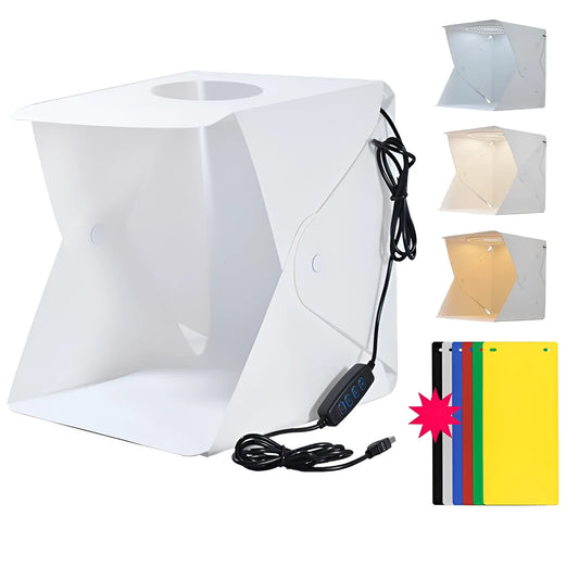 40cm folding photography studio light box with LED ring light and coloured backgrounds