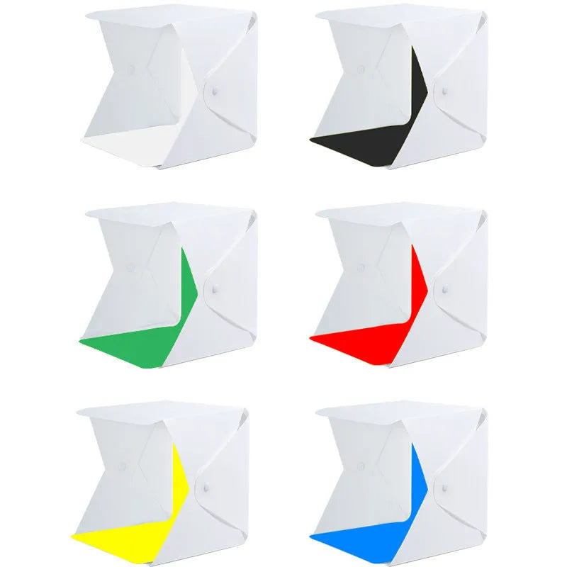 40cm folding photography studio light box with LED ring light and coloured backgrounds