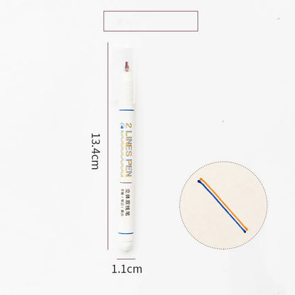 Two-colour hand account marker highlighter pen with 0.5mm tip and 13.4cm plastic body for students