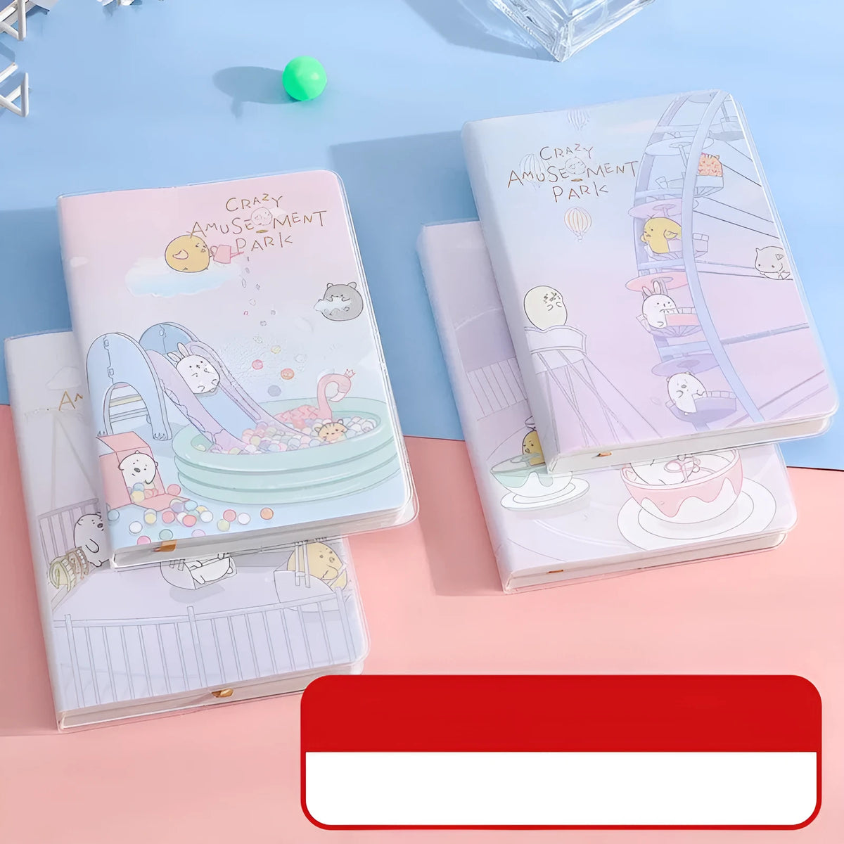 Waterproof A6 notepad with PU cover showing amusement park design and over 100 pages