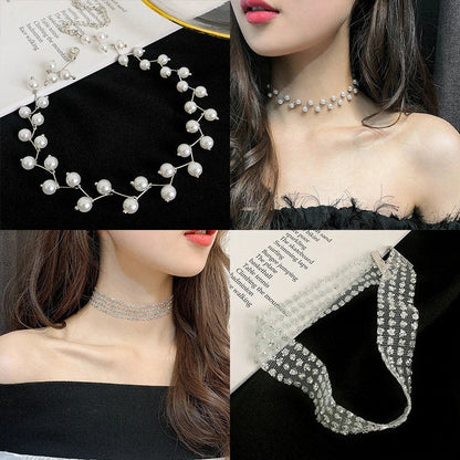 Personalized necklace collar with variety of pearl, crystal, and sequin designs for elevated style and comfort