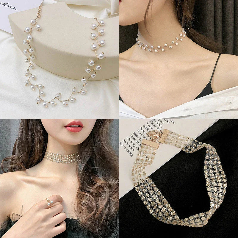 Personalized necklace collar with variety of pearl, crystal, and sequin designs for elevated style and comfort