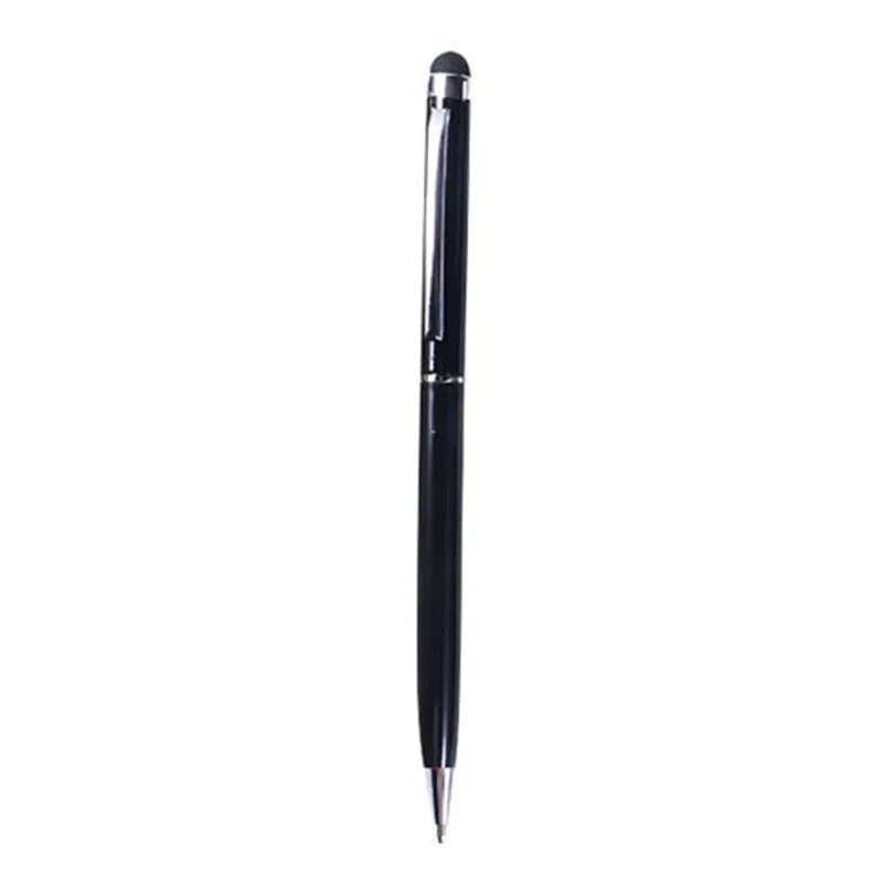 Rotating touch screen signature metal capacitive pen with 0.5mm pen tip, aluminium rod construction, and multiple colour options including black, pink, purple, red, royal, silver, and white for stylus use on capacitive touchscreens.