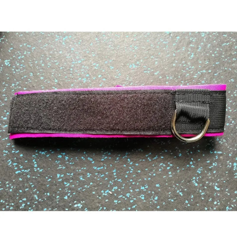 Pair of fitness ankle straps with thick neoprene padding and metal calabash hook, Black and Rose Red
