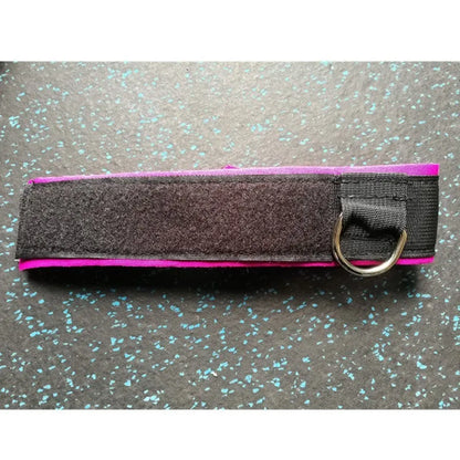 Pair of fitness ankle straps with thick neoprene padding and metal calabash hook, Black and Rose Red