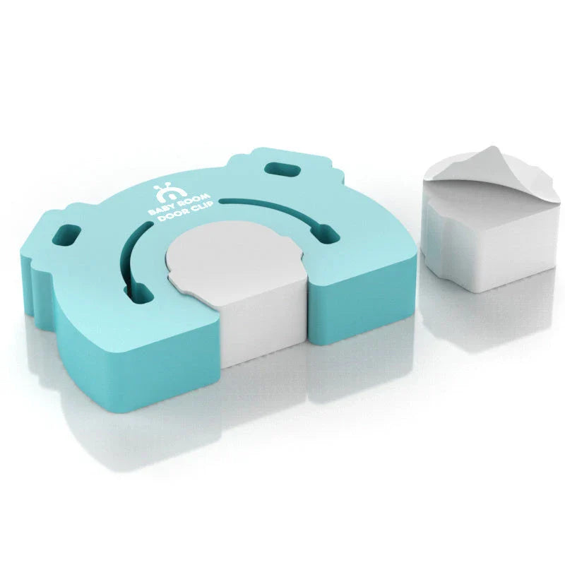 A colorful cartoon-style door stopper designed to keep babies and young children safe from pinched fingers and accidental door closures.