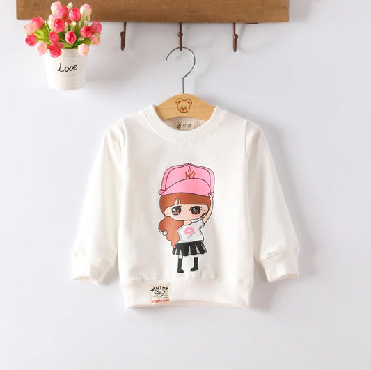 Korean-style baby girl's cotton sweater with cartoon patterns, long sleeves, and pullover design in assorted colours