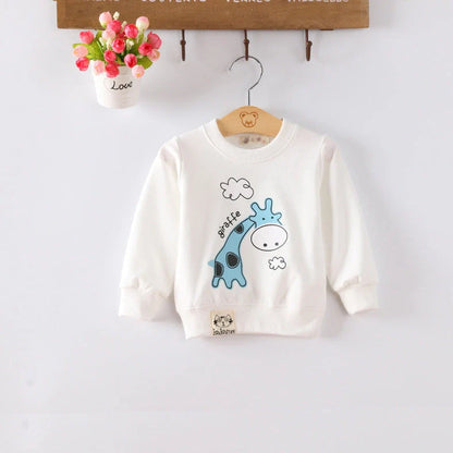 Korean-style baby girl's cotton sweater with cartoon patterns, long sleeves, and pullover design in assorted colours