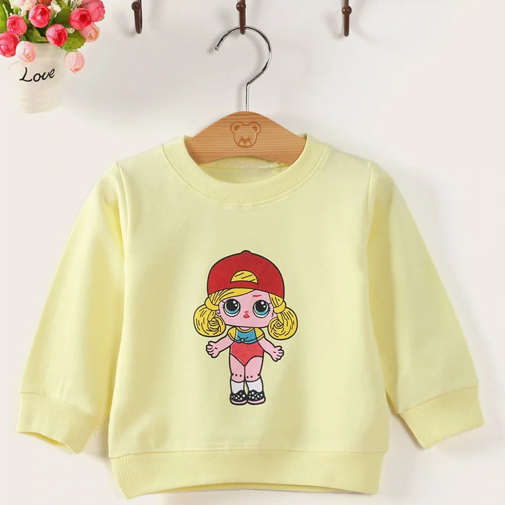 Korean-style baby girl's cotton sweater with cartoon patterns, long sleeves, and pullover design in assorted colours