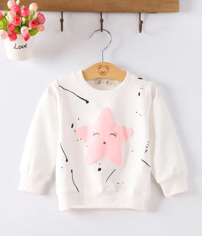 Korean-style baby girl's cotton sweater with cartoon patterns, long sleeves, and pullover design in assorted colours