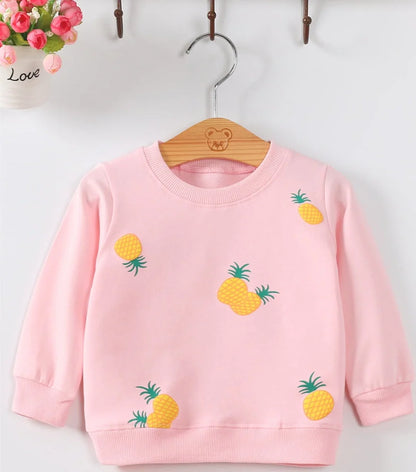 Korean-style baby girl's cotton sweater with cartoon patterns, long sleeves, and pullover design in assorted colours