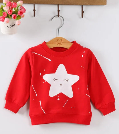 Korean-style baby girl's cotton sweater with cartoon patterns, long sleeves, and pullover design in assorted colours