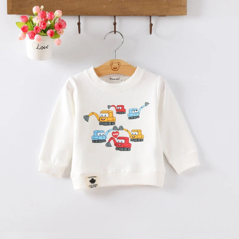 Korean-style baby girl's cotton sweater with cartoon patterns, long sleeves, and pullover design in assorted colours