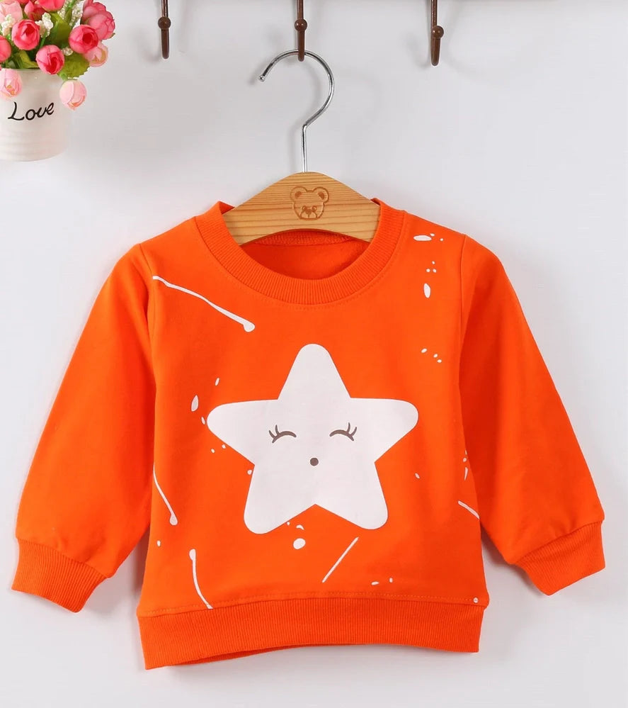 Korean-style baby girl's cotton sweater with cartoon patterns, long sleeves, and pullover design in assorted colours