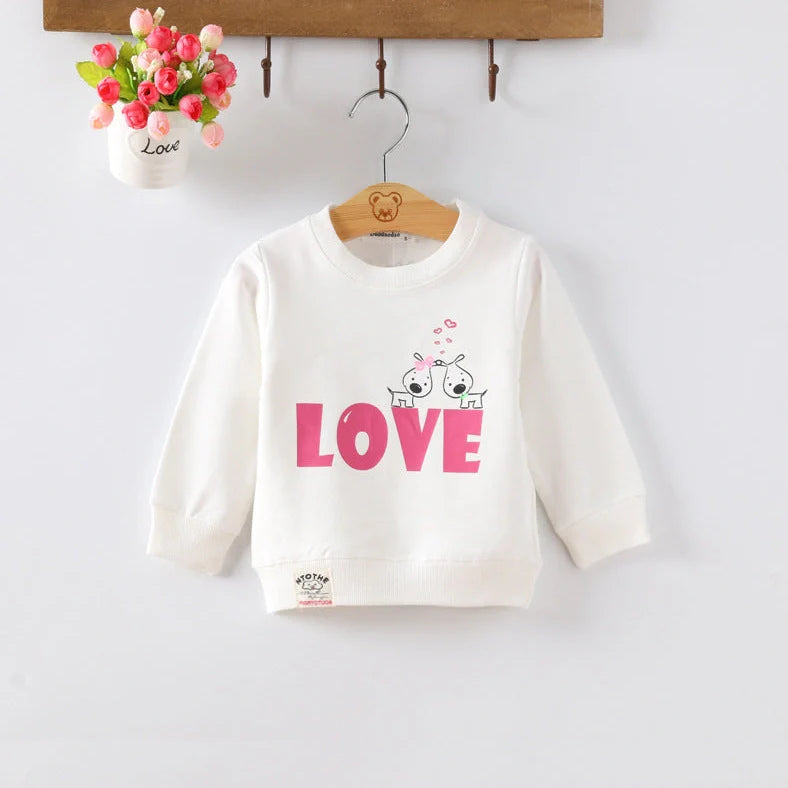 Korean-style baby girl's cotton sweater with cartoon patterns, long sleeves, and pullover design in assorted colours