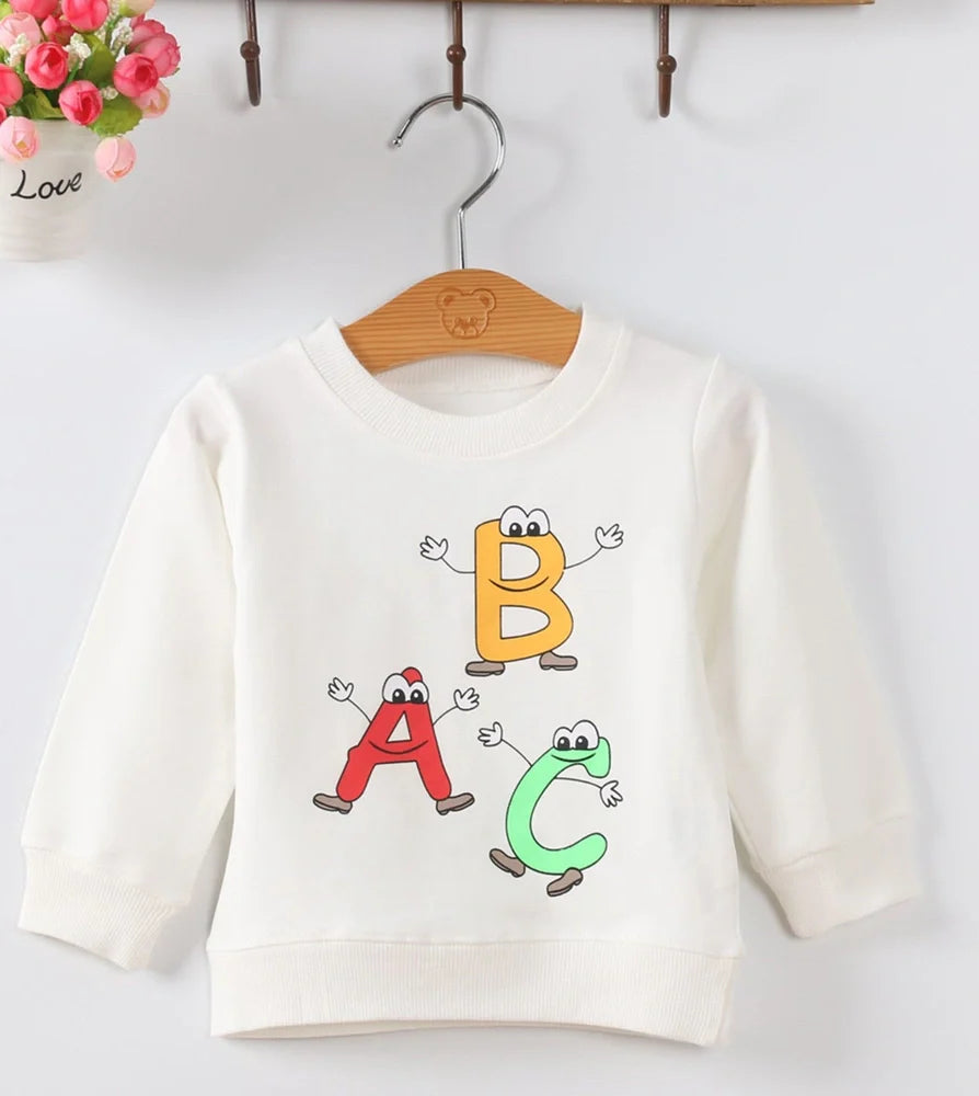 Korean-style baby girl's cotton sweater with cartoon patterns, long sleeves, and pullover design in assorted colours
