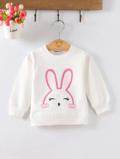 Korean-style baby girl's cotton sweater with cartoon patterns, long sleeves, and pullover design in assorted colours