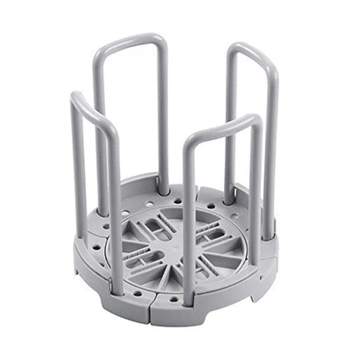 Flexible drain plate storage rack in gray and white for kitchen organization