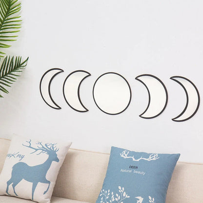 Bohemia Nordic Style Wooden Acrylic Moon Phase Mirror Wall Decoration Set