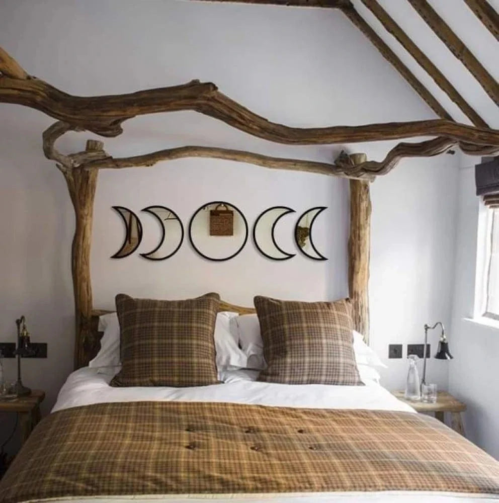 Bohemia Nordic Style Wooden Acrylic Moon Phase Mirror Wall Decoration Set