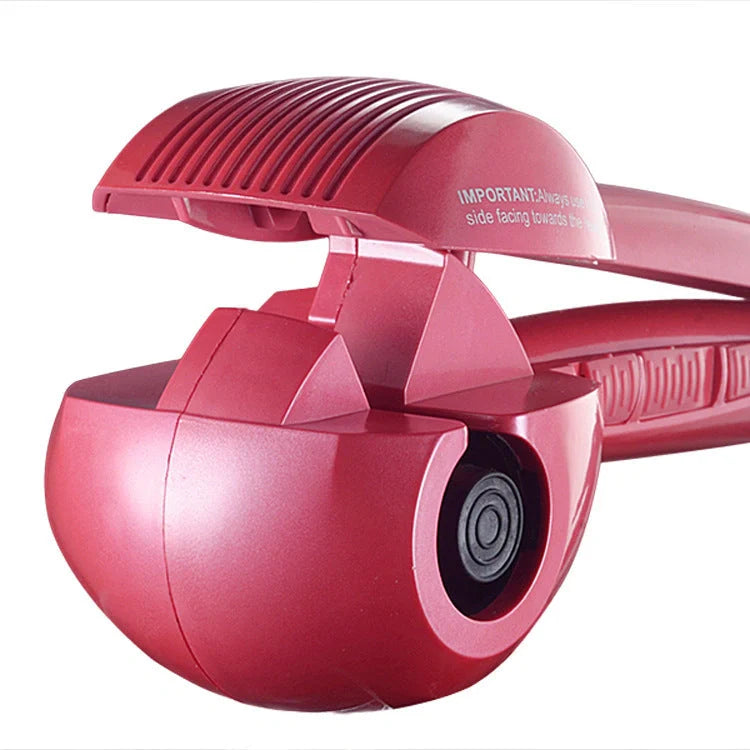 Automatic Curling Iron in pink, black, and blue with 360-degree rotation and fast heat feature