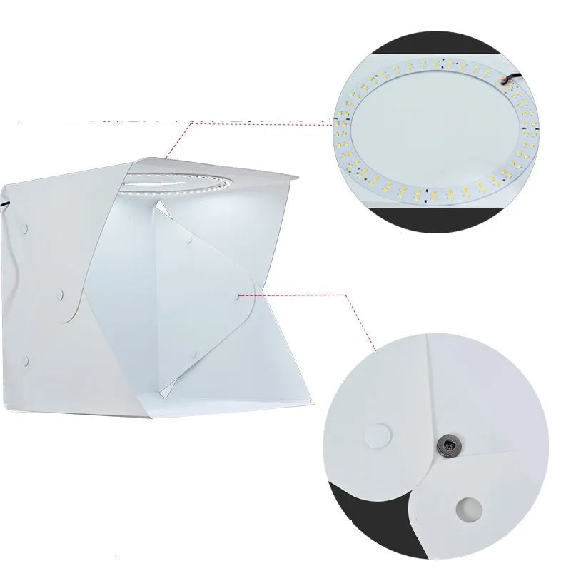 40cm folding photography studio light box with LED ring light and coloured backgrounds