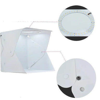 40cm folding photography studio light box with LED ring light and coloured backgrounds