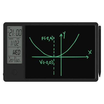 Sleek digital calendar with LCD display showing date, time, temperature, and humidity