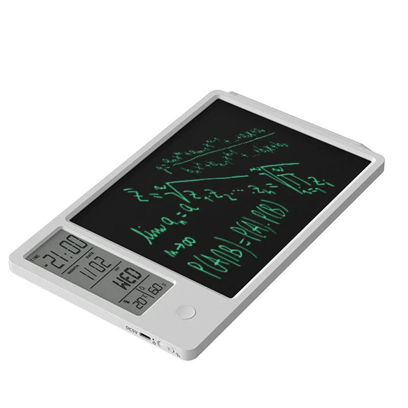Sleek digital calendar with LCD display showing date, time, temperature, and humidity