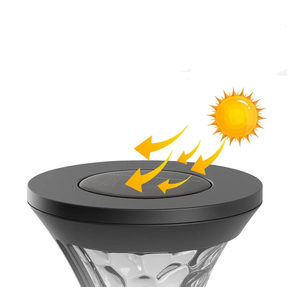 Black aluminium solar lawn light with 80mm diameter solar panel for garden pathway illumination