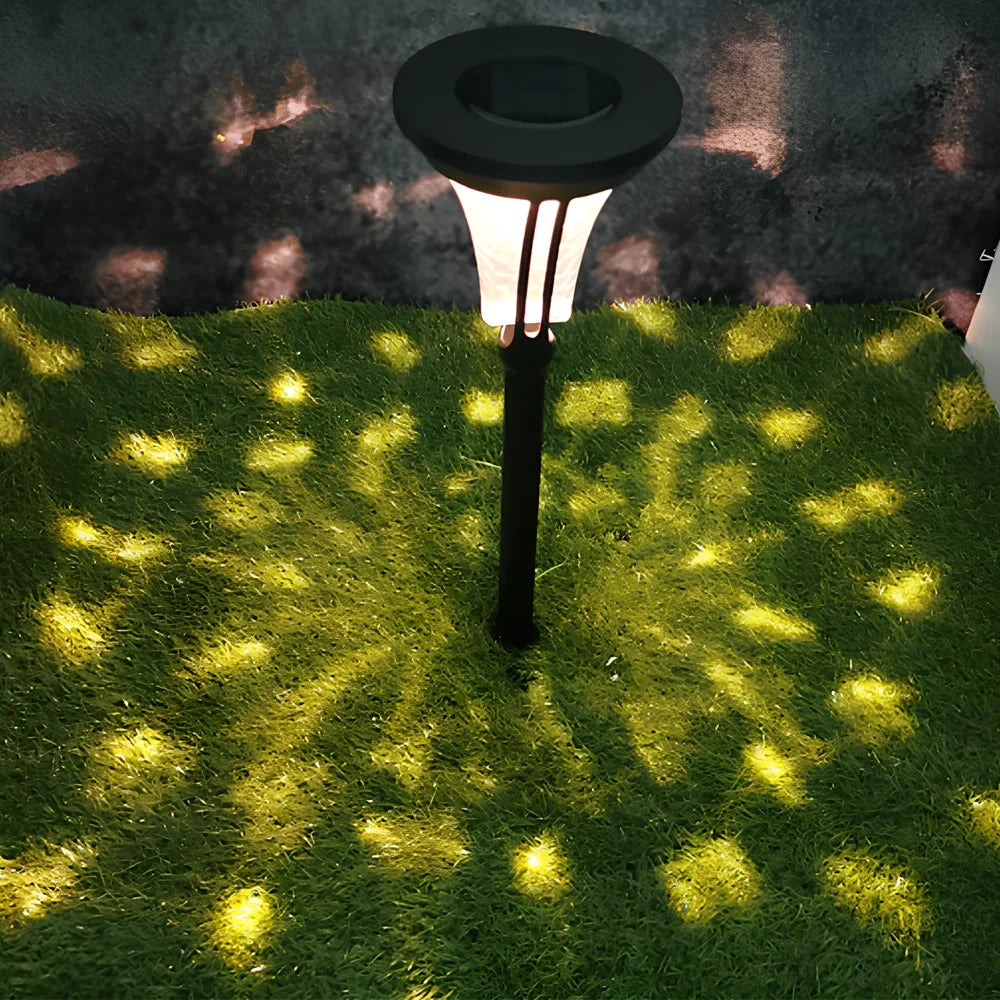 Black aluminium solar lawn light with 80mm diameter solar panel for garden pathway illumination