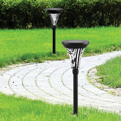 Black aluminium solar lawn light with 80mm diameter solar panel for garden pathway illumination