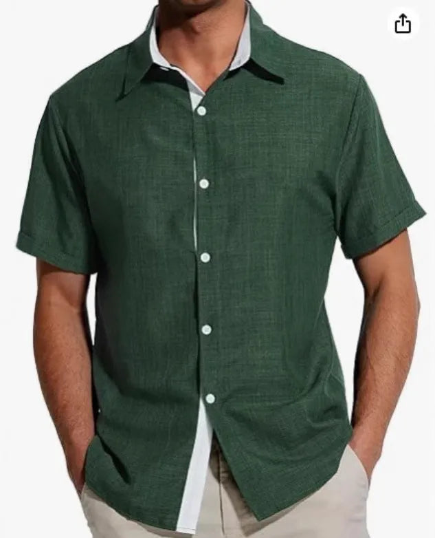 Men's floral print short-sleeved polyester shirt with cardigan collar in various colours