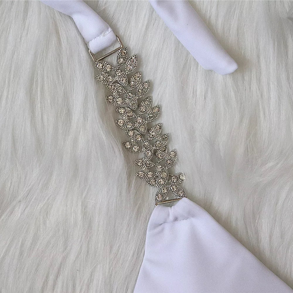 Bandage Cross Bikini with Metal Diamond Details in white and black