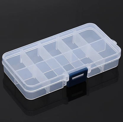 Fishing accessories box with removable plastic compartments for custom tackle storage organisation