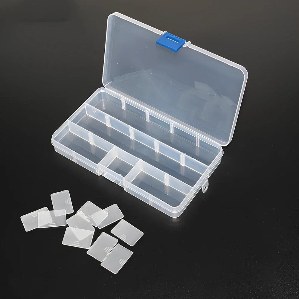 Fishing accessories box with removable plastic compartments for custom tackle storage organisation