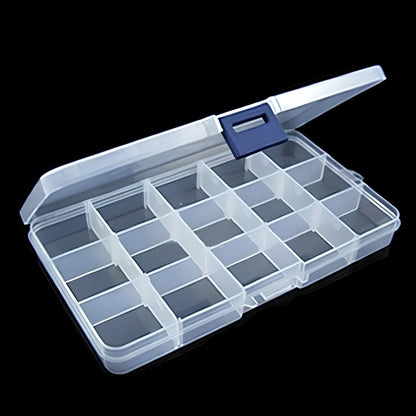 Fishing accessories box with removable plastic compartments for custom tackle storage organisation